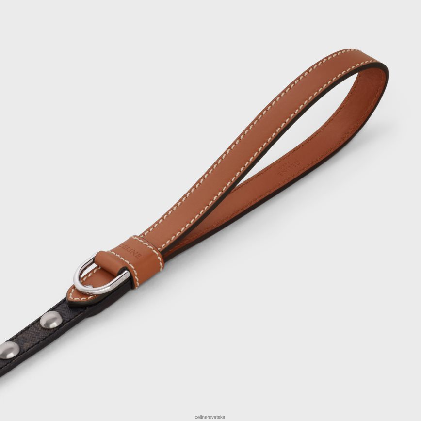 CELINE uniseks tanki povodac za pse od triomphe platna i teleće kože s nitnama preplanuli ten pribor 3WE2E1740