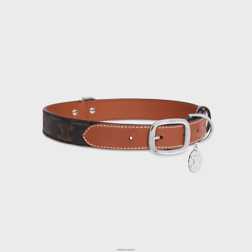 CELINE uniseks široka velika ogrlica za pse od triomphe platna i teleće kože preplanuli ten pribor 3WE2E1767