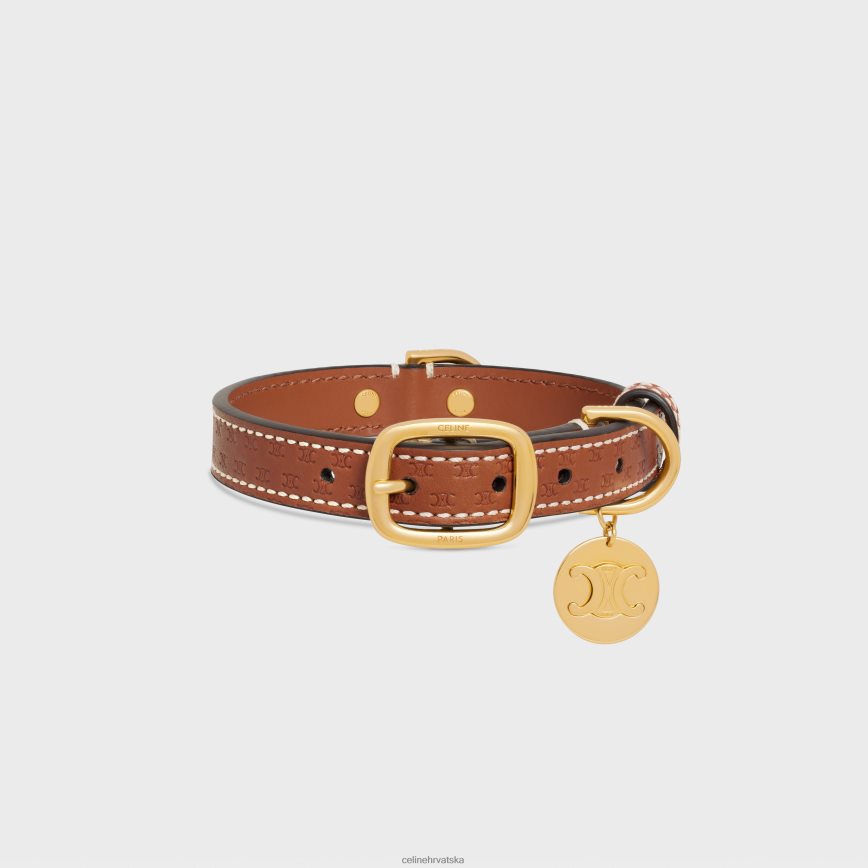 CELINE uniseks mala tanka ogrlica za pse od prirodne teleće kože s utisnutim triomfetom preplanuli ten pribor 3WE2E1696