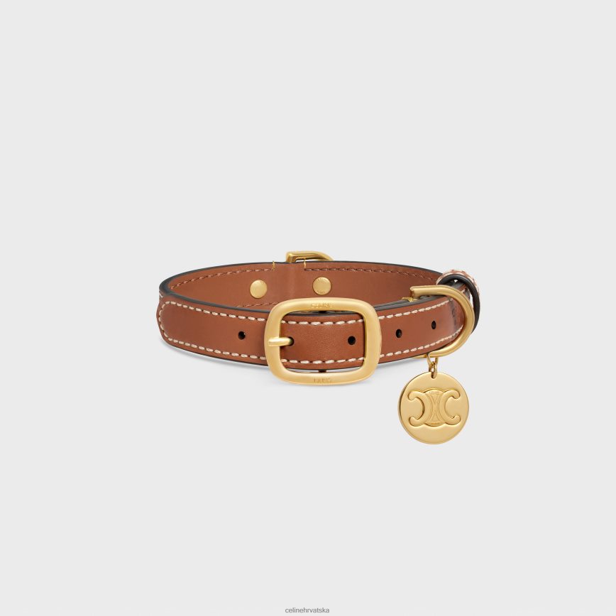 CELINE uniseks mala tanka ogrlica za pse od triomphe platna s printom i telećom kožom leopard pribor 3WE2E1712
