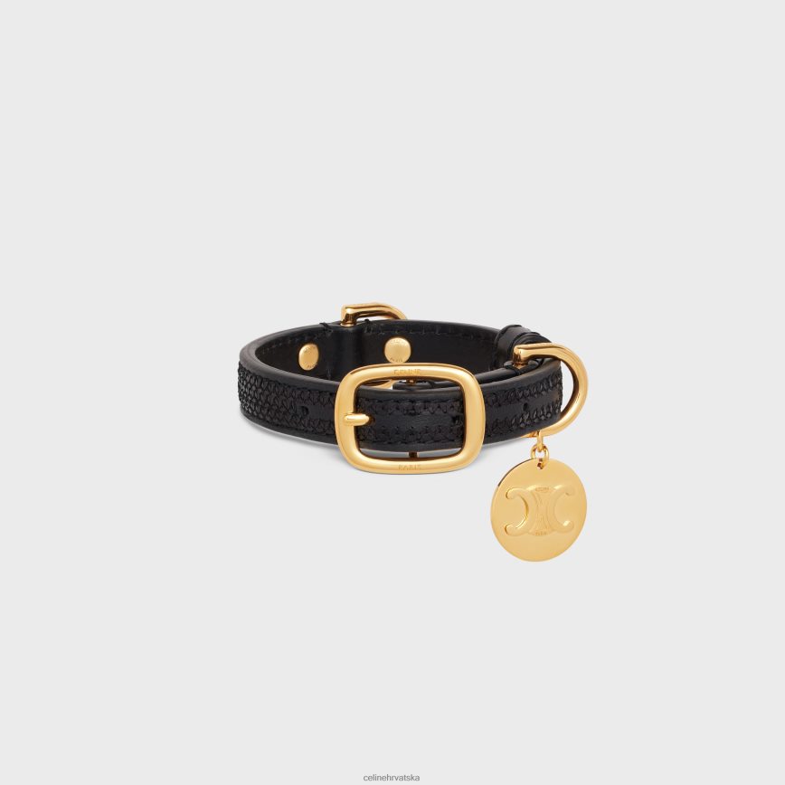 CELINE uniseks nano ekstra tanka ogrlica za pse u šljokicama i telećoj sinjoni crno pribor 3WE2E1720