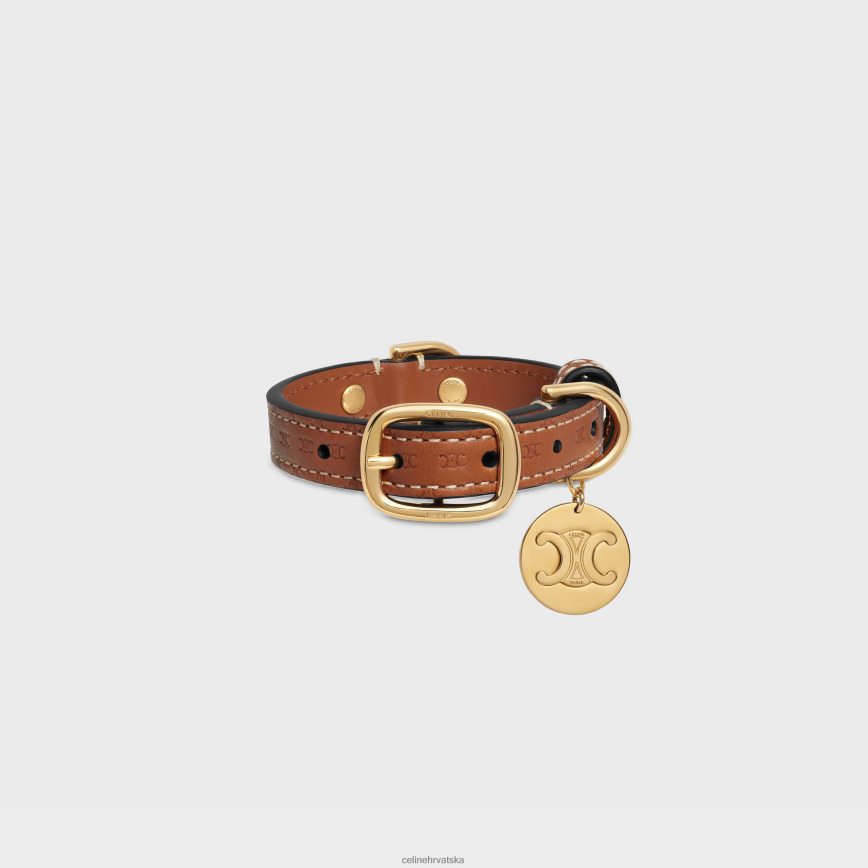 CELINE uniseks nano extra tanka ogrlica za pse od prirodne teleće kože s utisnutim triomfetom preplanuli ten pribor 3WE2E1695