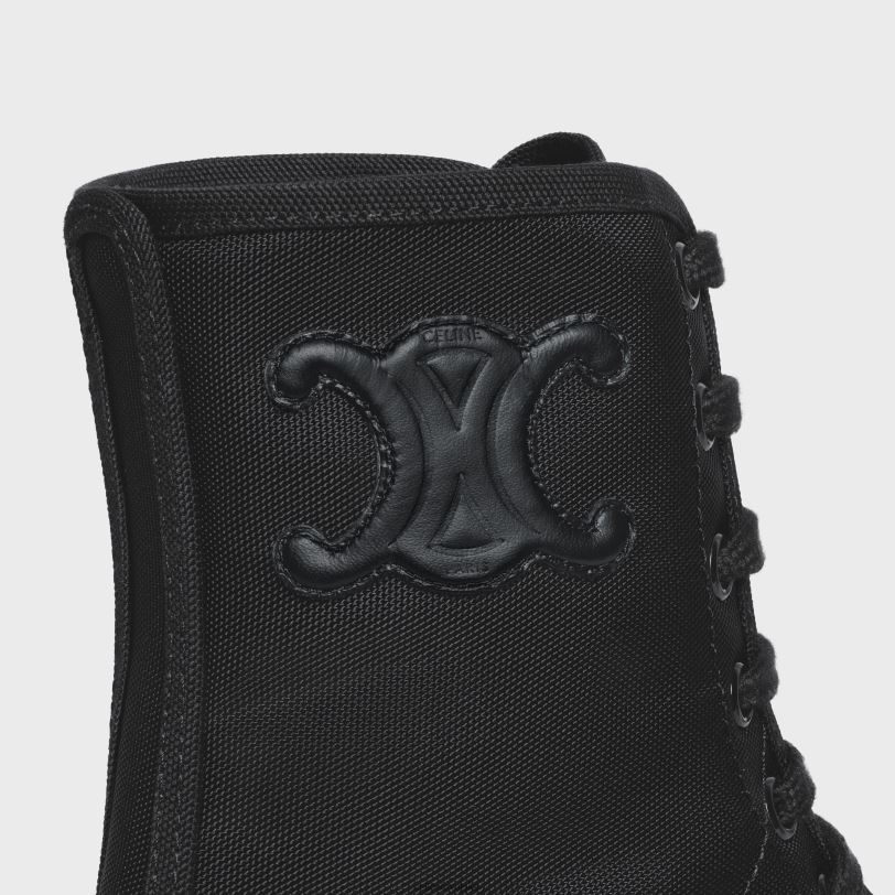 CELINE žene glomazna čizma na vezivanje od najlona i sjajnog bika 3WED6950 obuća crno