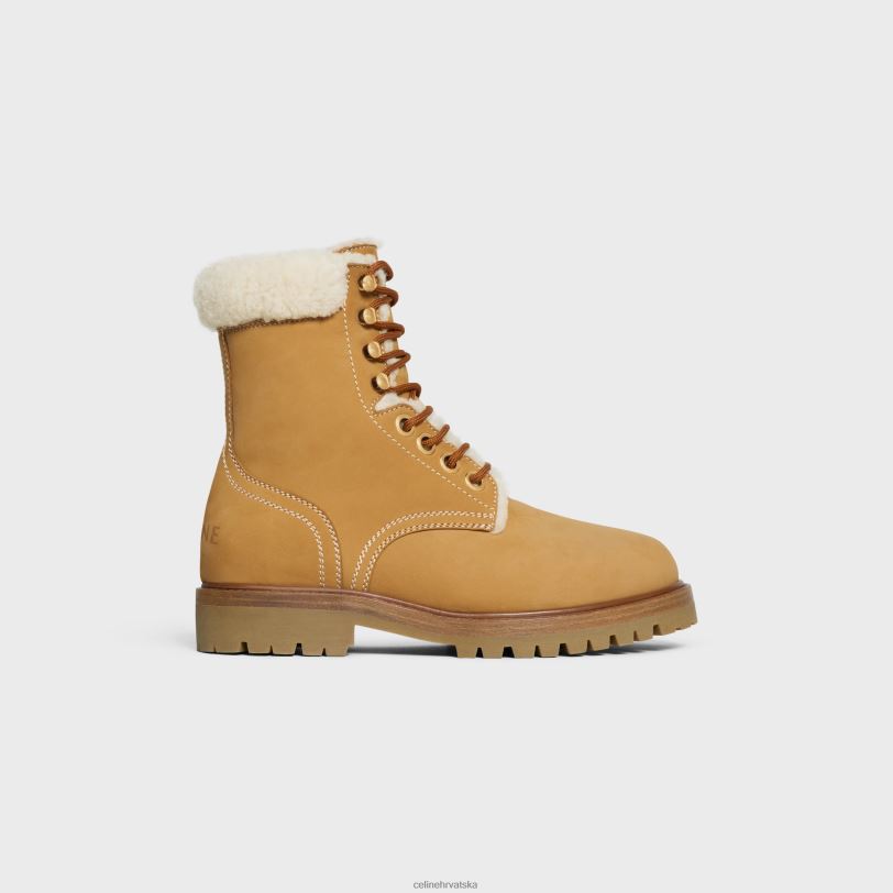 CELINE žene kurt srednje čizme na vezanje od teleće kože od nubuka i striže 3WED6951 obuća lagana preplanulost/prirodna