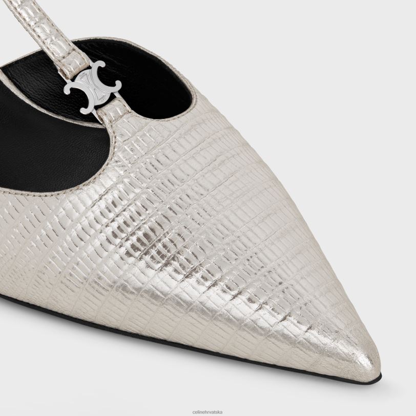 CELINE žene kitten t-bar remen pumpa od metalizirane teleće kože s gušterom 3WED6979 obuća platina