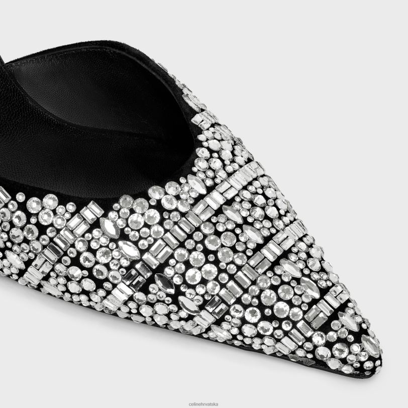 CELINE žene remen za mačiće od kozje kože od brušene kože sa štrasima i telećom kožom 3WED6982 obuća crno/kristalno