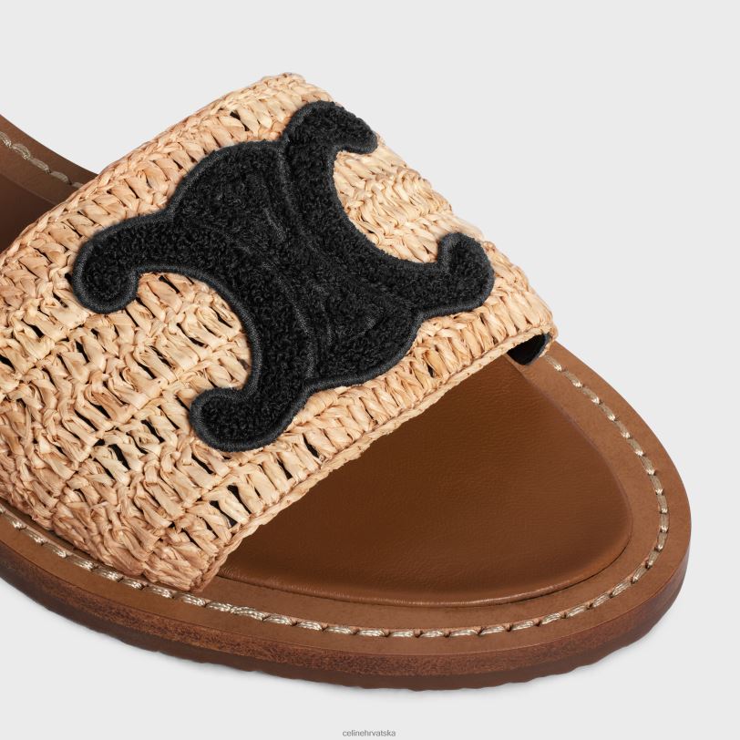 CELINE žene lympia sandala s ravnim remenom od rafije i teleće kože 3WED6986 obuća bež/crna