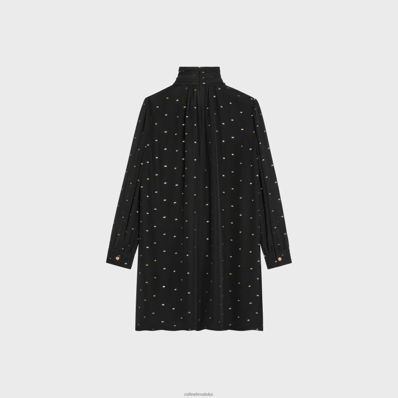 CELINE žene babydoll haljina od svilenog žoržeta 3WED6651 odjeća noir/ili