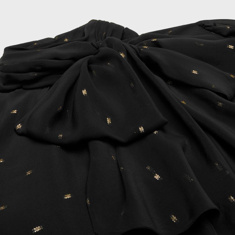 CELINE žene babydoll haljina od svilenog žoržeta 3WED6651 odjeća noir/ili