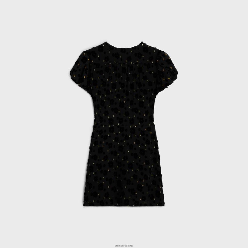 CELINE žene babydoll mini haljina od fil coupe baršuna 3WED6654 odjeća crno