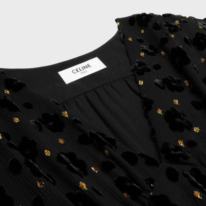 CELINE žene babydoll mini haljina od fil coupe baršuna 3WED6654 odjeća crno
