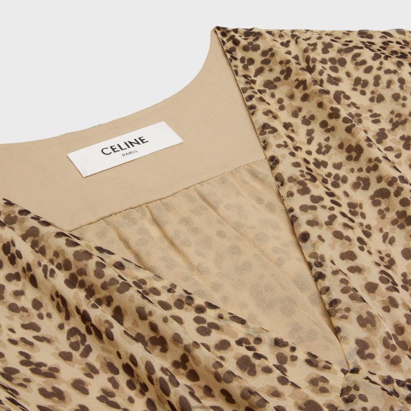 CELINE žene babydoll mini haljina od svilenog muslina 3WED6655 odjeća vanilija/smeđ