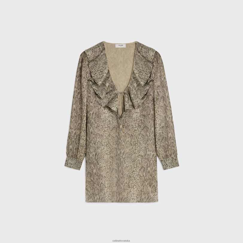 CELINE žene jabot mini haljina od crepe lamea 3WED6653 odjeća bež/smeđa