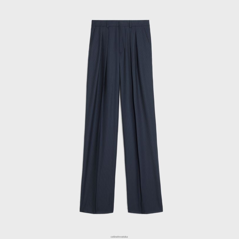 CELINE žene dvostruko nabrane tixie hlače od prugaste vune 3WED6871 odjeća mornarica/craie