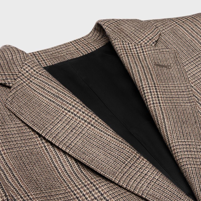 CELINE žene kratka jakna od karirane vune Prince of Wales 3WED6709 odjeća bež/smeđa/crna