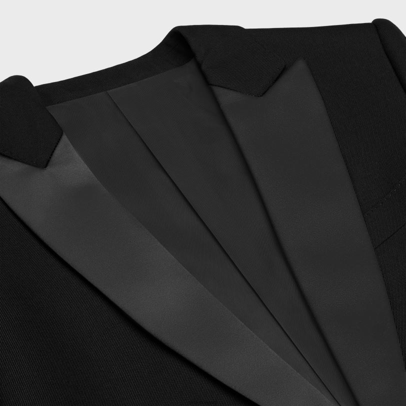 CELINE žene kratka smoking jakna od mohera i svile 3WED6724 odjeća crno