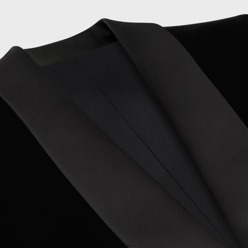 CELINE žene kratka smoking jakna od pamučnog baršuna 3WED6723 odjeća crno