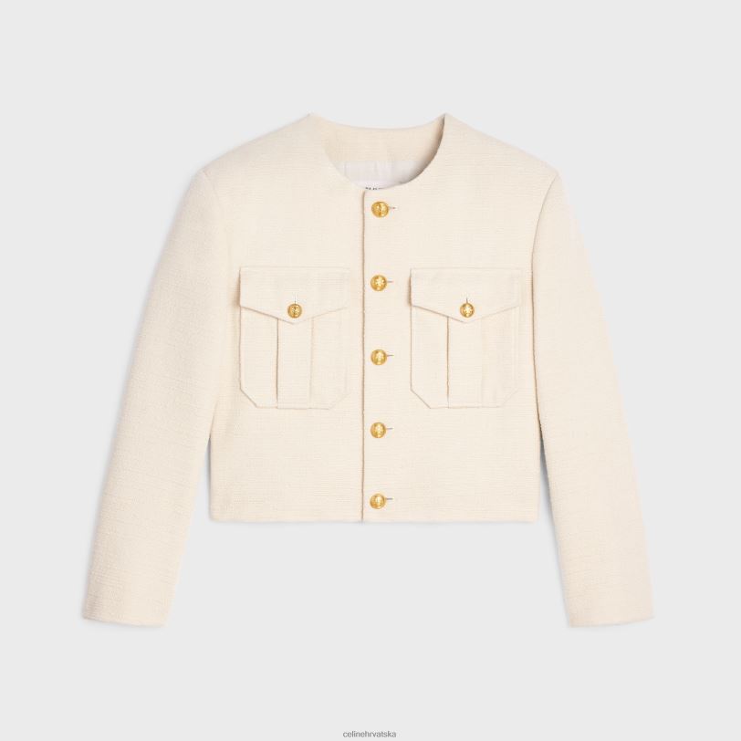 CELINE žene ošišana vojna jakna od svile 3WED6688 odjeća vanilija