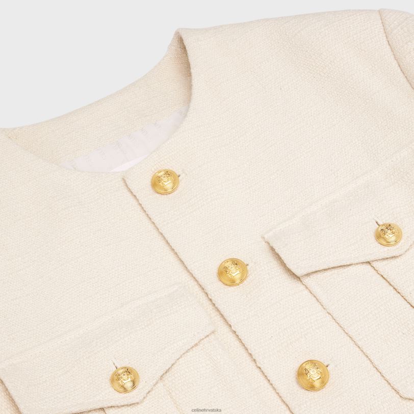 CELINE žene ošišana vojna jakna od svile 3WED6688 odjeća vanilija