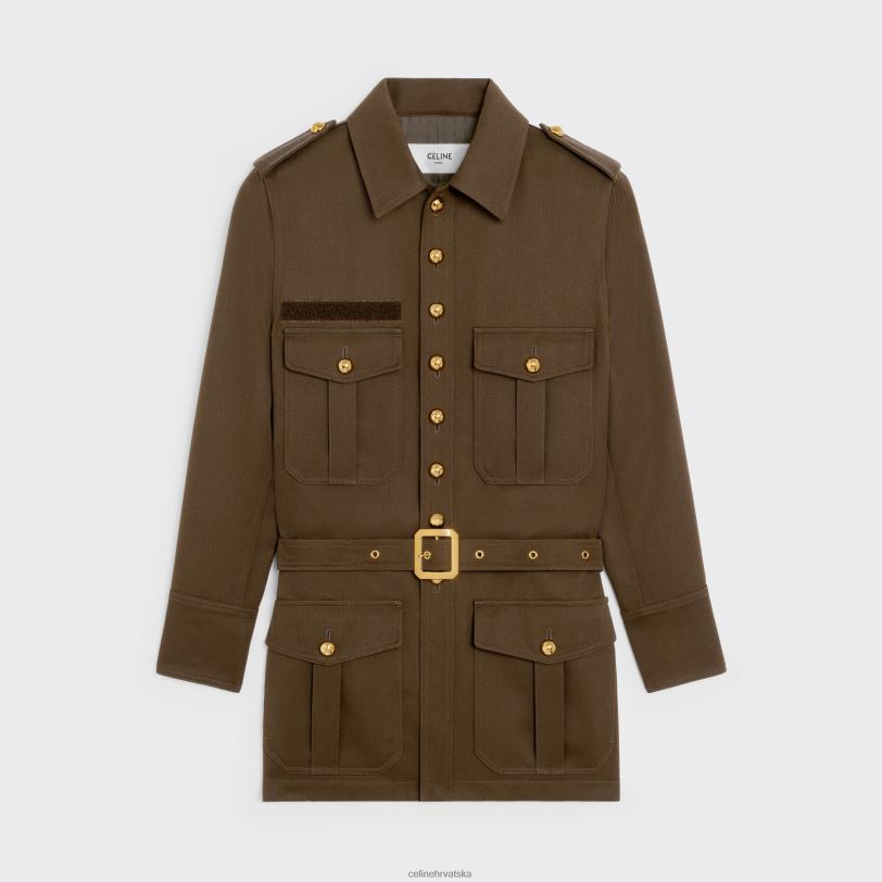 CELINE žene saharienne jakna od dijagonalne vune 3WED6698 odjeća vojnički smeđa