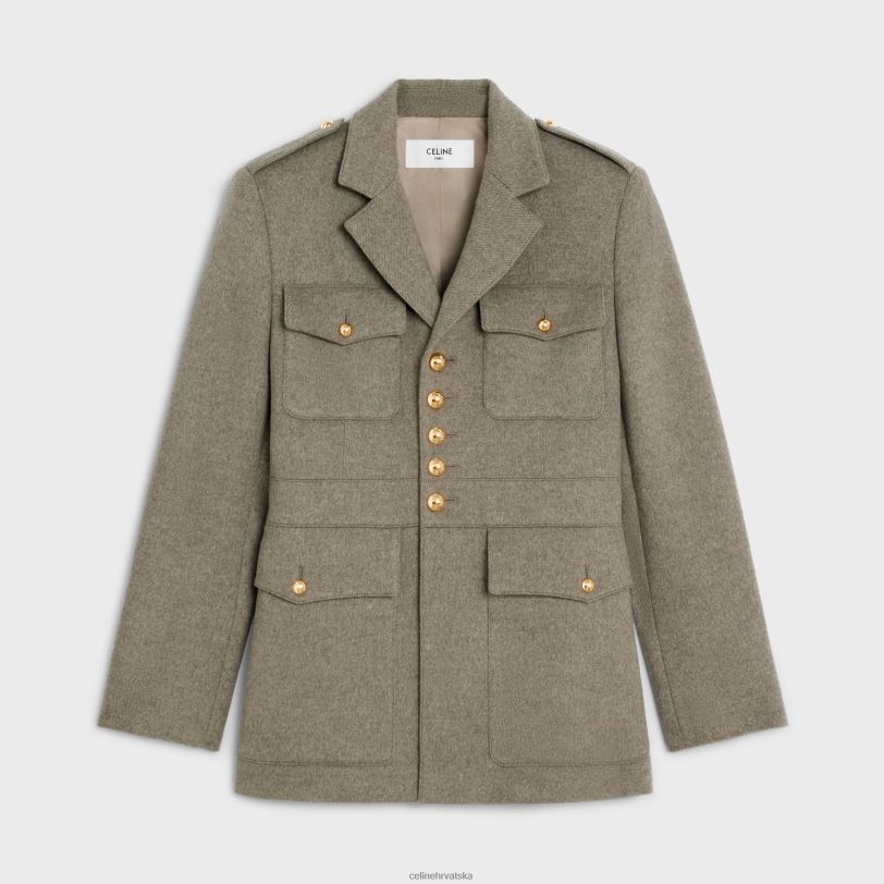 CELINE žene saharienne jakna od dijagonalnog kašmira 3WED6699 odjeća bež gris