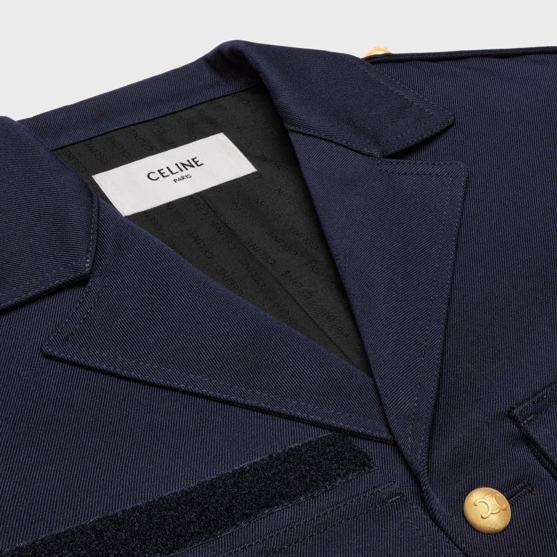 CELINE žene skraćena saharienne jakna od dijagonalne vune 3WED6701 odjeća mornarica