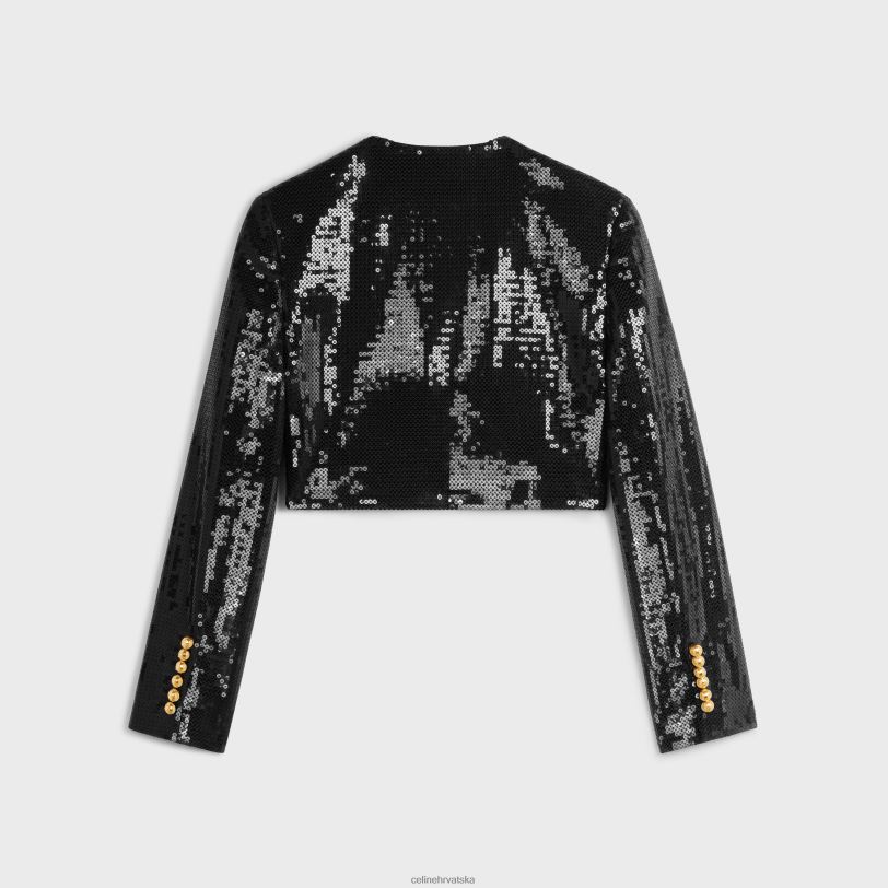 CELINE žene vezeni bolero od vunenog gabardina 3WED6726 odjeća crno