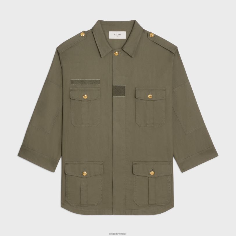 CELINE žene vojnička jakna od laganog kepera 3WED6703 odjeća kaki