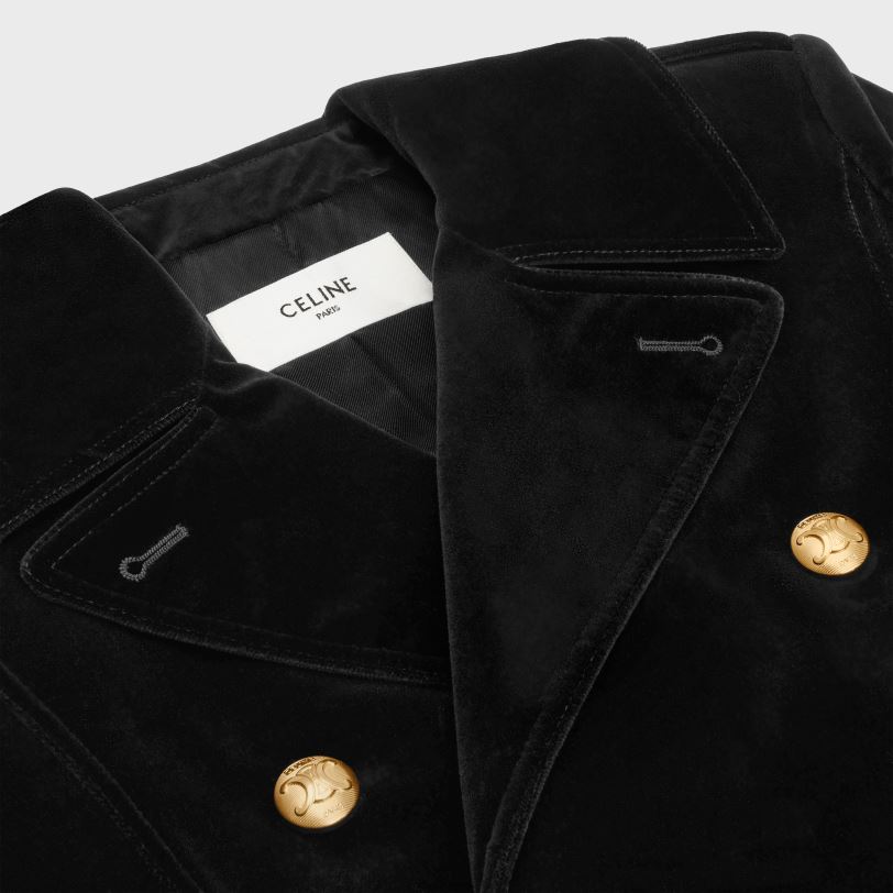 CELINE žene vojni kaput od pamučnog baršuna 3WED6685 odjeća crno
