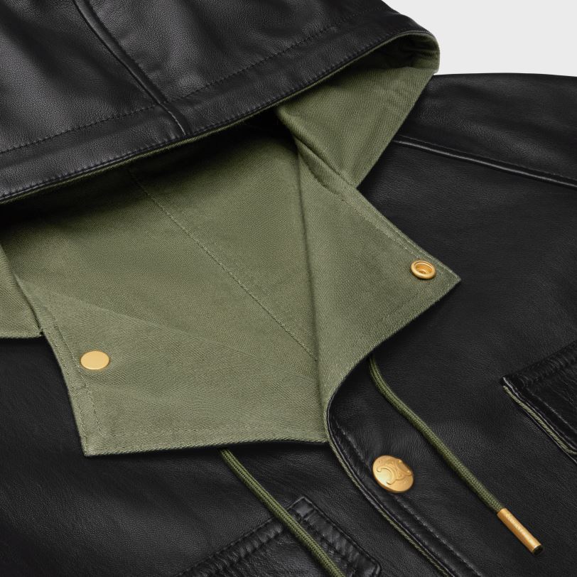 CELINE žene prevelika parka od dugačke janjeće kože 3WED6623 odjeća crno/kaki