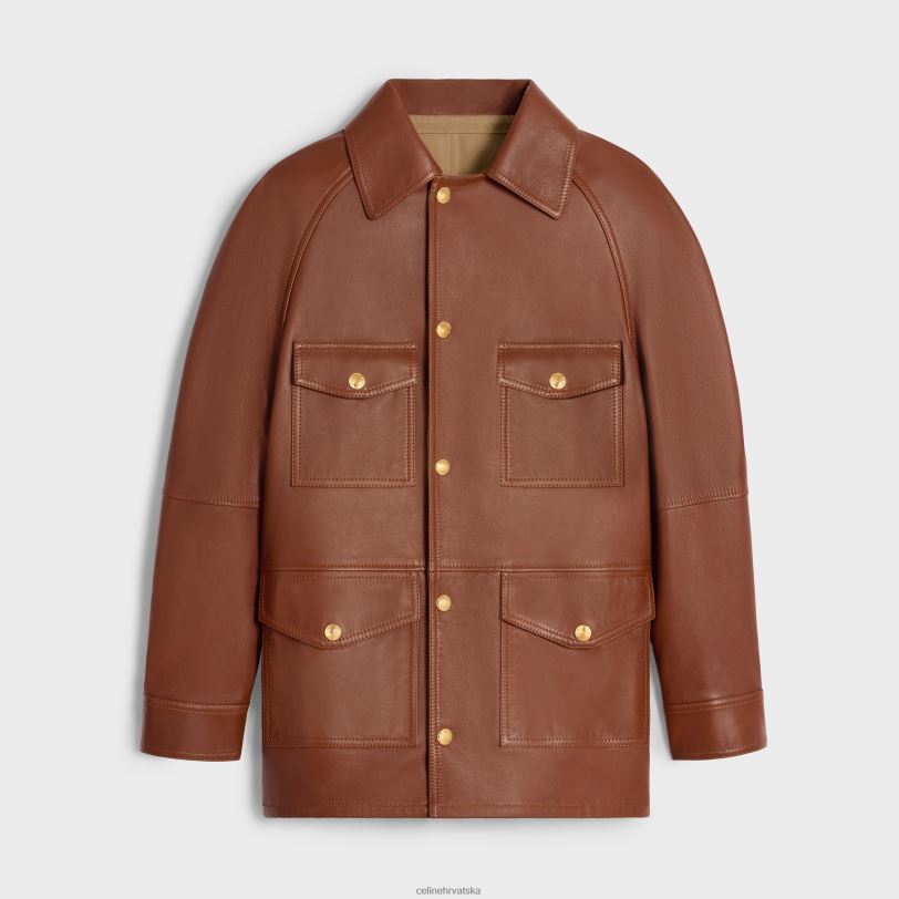 CELINE žene prevelika parka od meke janjeće kože 3WED6622 odjeća konjak