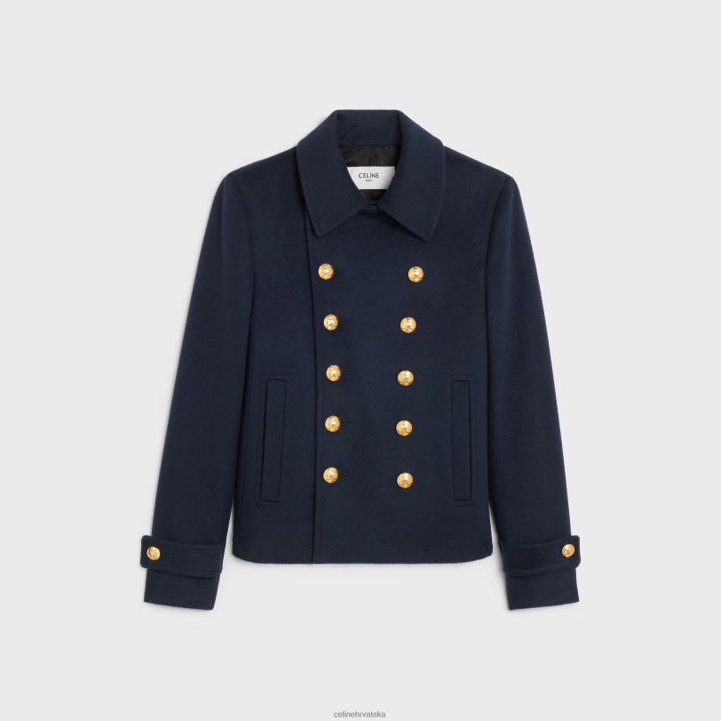 CELINE žene skraćeni chelsea kaput od vunene tkanine 3WED6745 odjeća mornarica