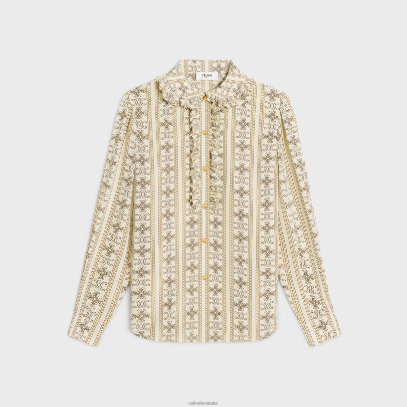 CELINE žene bluza s volanima od krep de šina 3WED6578 odjeća ivoire/toffee/marron glace