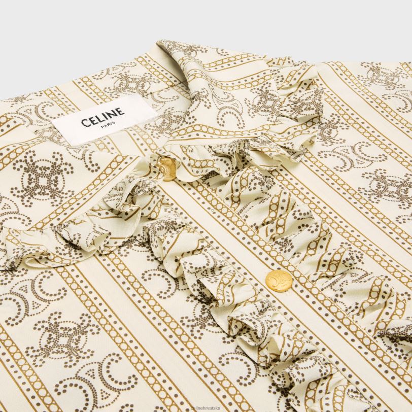 CELINE žene bluza s volanima od krep de šina 3WED6578 odjeća ivoire/toffee/marron glace