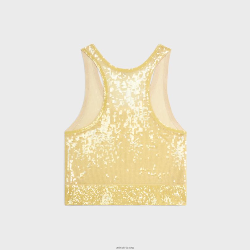 CELINE žene izvezena majica bez rukava od svile 3WED6847 odjeća svijetlo žuto