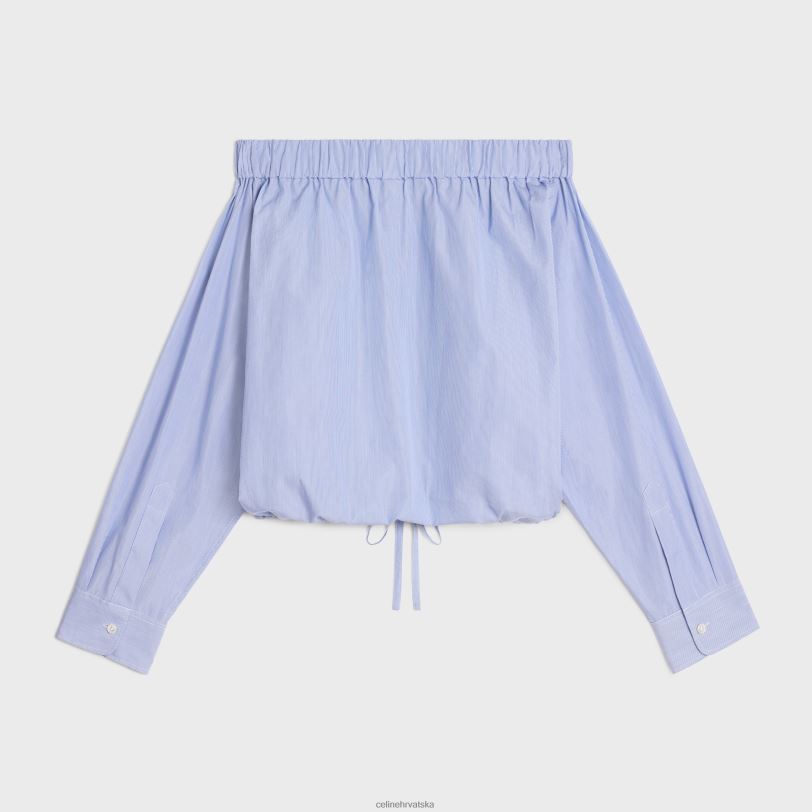 CELINE žene košulja s otvorenim ramenima od pamučnog popelina 3WED6845 odjeća bijelo/morsko