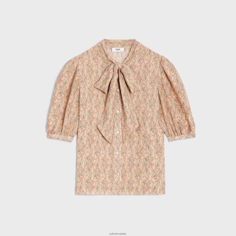 CELINE žene lavalliere bluza od žoržeta od viskoze 3WED6843 odjeća craie/abricot/bleu