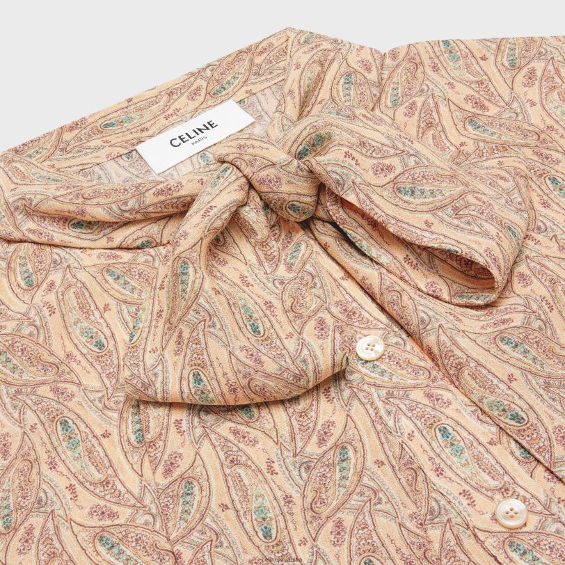 CELINE žene lavalliere bluza od žoržeta od viskoze 3WED6843 odjeća craie/abricot/bleu