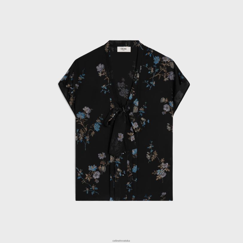 CELINE žene lavalliere bluza od svilenog žoržeta 3WED6841 odjeća crni/plavi