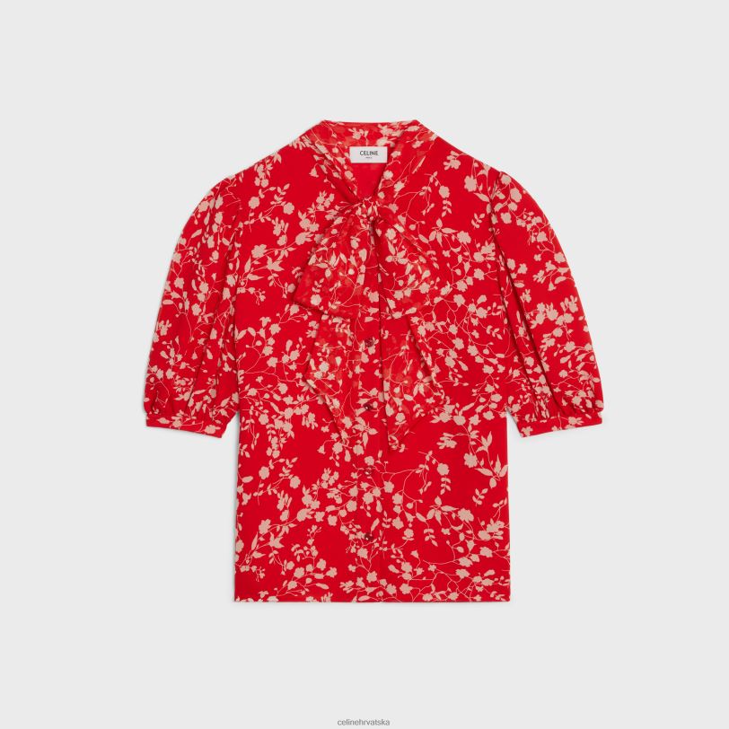 CELINE žene lavalliere bluza od svilenog žoržeta 3WED6842 odjeća rouge/craie