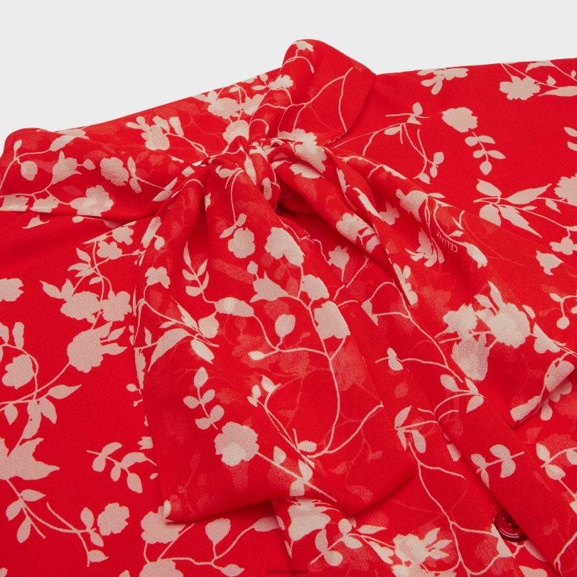 CELINE žene lavalliere bluza od svilenog žoržeta 3WED6842 odjeća rouge/craie