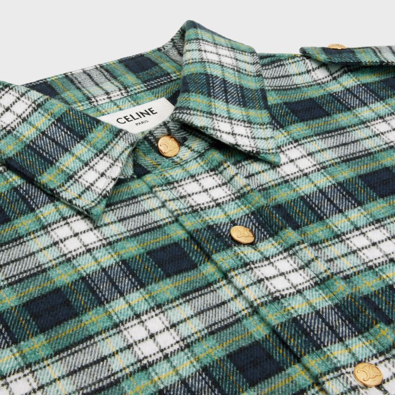 CELINE žene majicu od kariranog flanela 3WED6632 odjeća ekru/tirkizna/plava