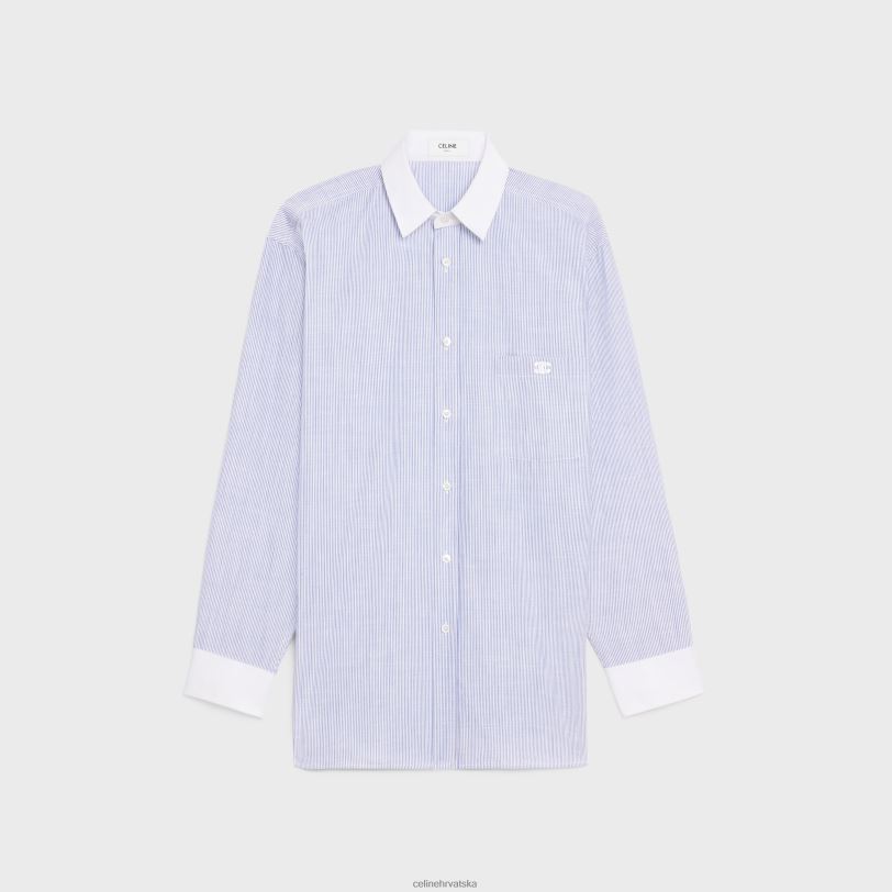 CELINE žene prevelika košulja od prugastog chambray pamuka 3WED6840 odjeća crna/plava