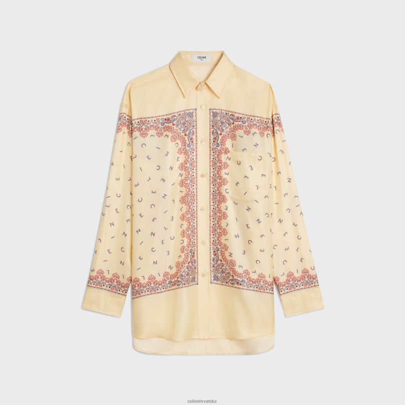 CELINE žene prevelika košulja od svilenog kepera 3WED6831 odjeća žuta/crvena/plava