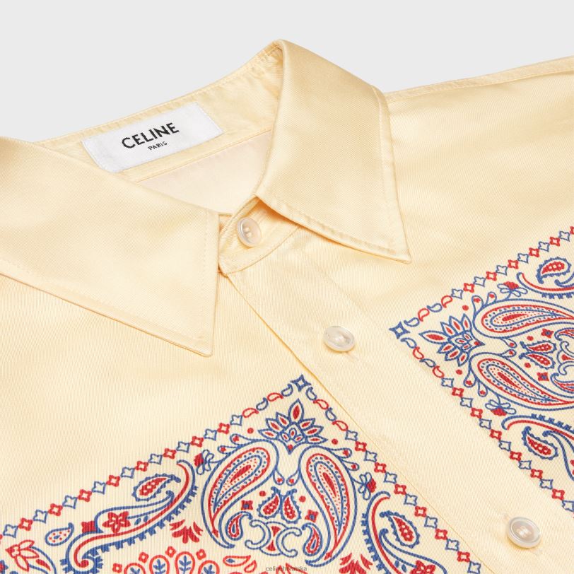 CELINE žene prevelika košulja od svilenog kepera 3WED6831 odjeća žuta/crvena/plava