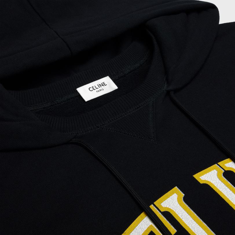 CELINE žene prevelika majica s kapuljačom od pamučnog flisa 3WED6669 odjeća crno/žuto/bijelo