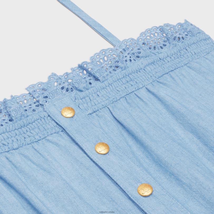 CELINE žene puhano odijelo za igru ​​u ispranom chambrayu 3WED6890 odjeća tamnoplava/traper plava