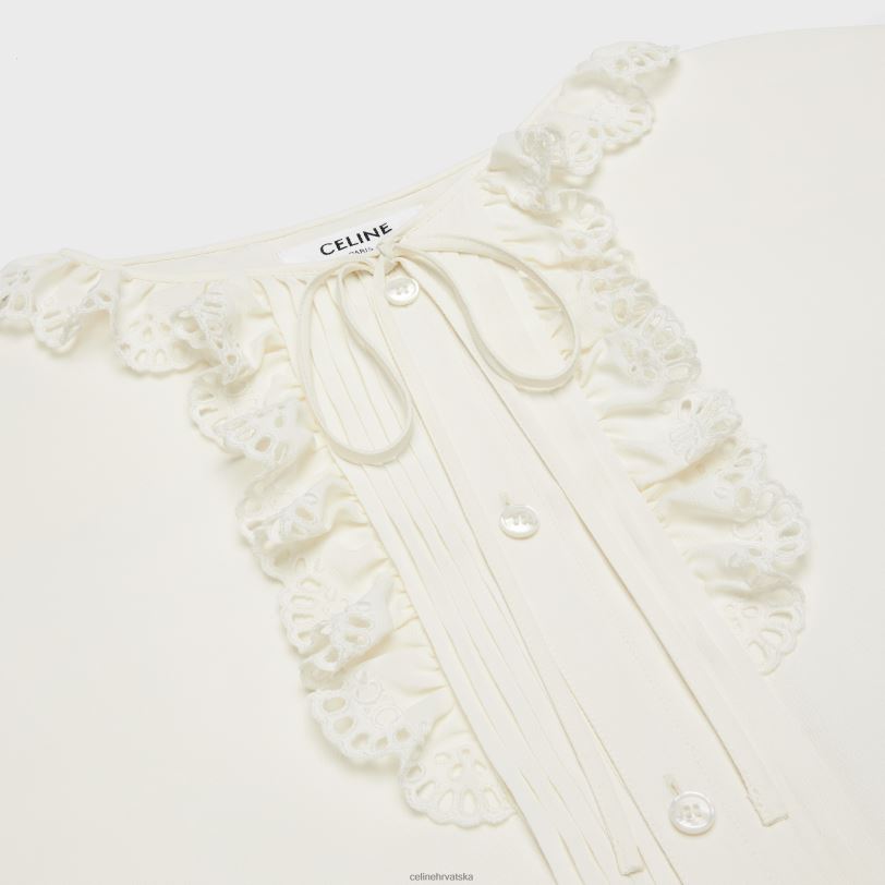 CELINE žene romy košulja od svilenog krepa i acetata 3WED6828 odjeća slonovača
