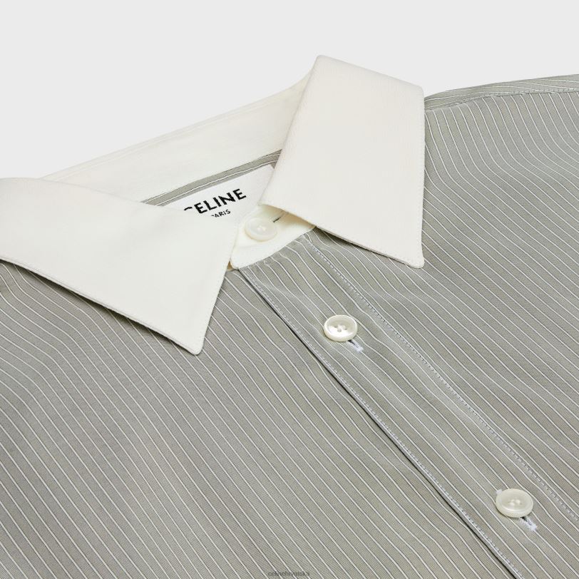 CELINE žene romy košulja u prugastoj svili 3WED6836 odjeća gris clair/craie/antracit