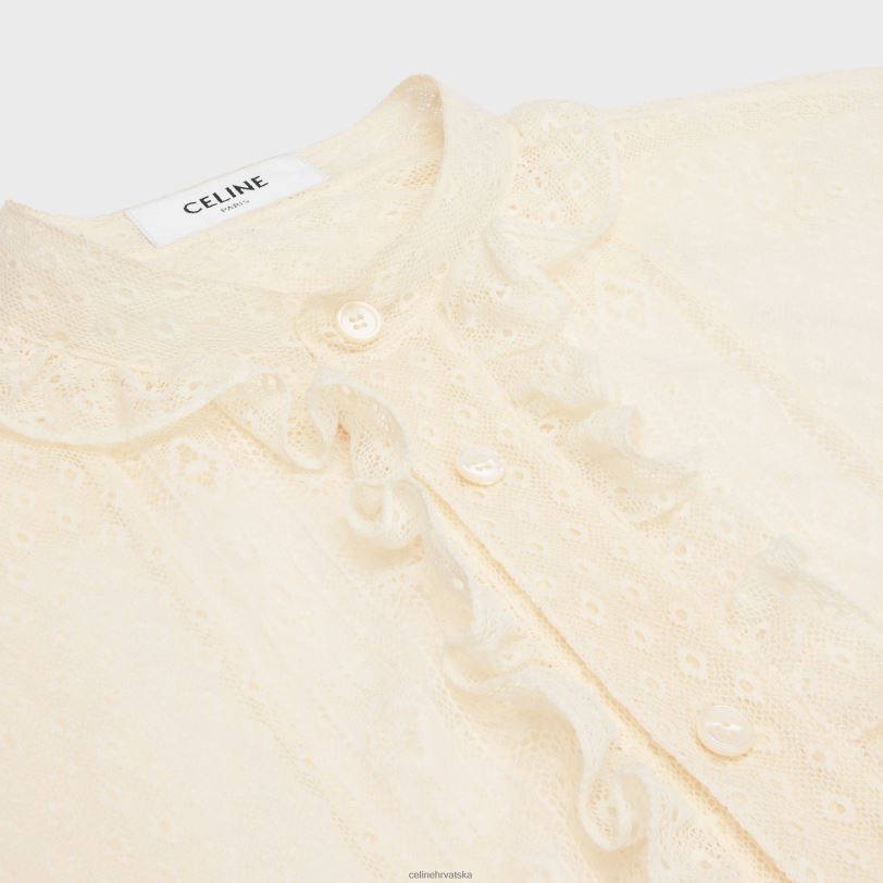 CELINE žene romy skraćena košulja od čipke i pamuka 3WED6579 odjeća krema
